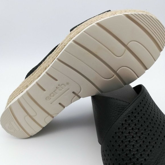 ~EARTH~ Modena Marigold Black Leather Espadrille Slide Platform Sandals 8.5 - Picture 5 of 8